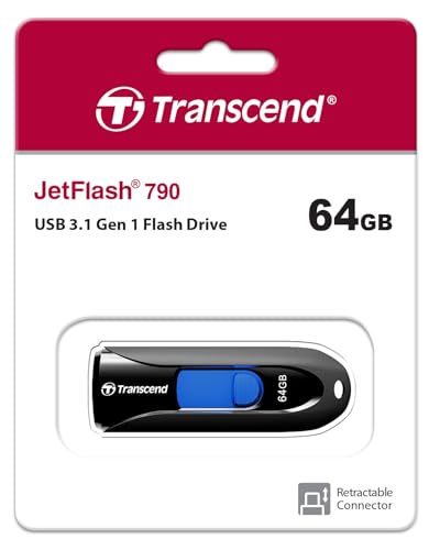 Image of Transcend JetFlash 790 64GB USB 3.2 Gen 1 (USB 5Gbps) Flash Drive, Pen Drive, 5-Year Limited Warranty, Black (TS64GJF790K)