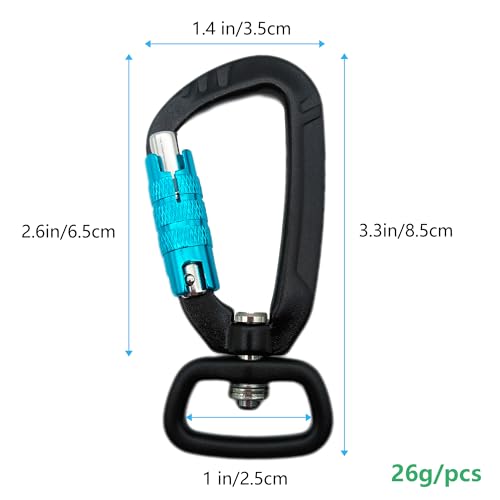 XCSJ Karabinerhaken mit Drehgelenk aus Aluminium Karabiner mit 400kg Belastbarkeit Schwerlast, 360 Grad Wirbelkarabiner für Hundeleine, Bergsteigen,Outdoor, Schlüsselanhänger (1, Schwarz)
