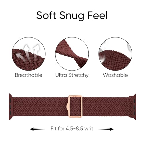 Image of 6 Pack Braided Stretchy Bands Compatible with Apple Watch Band 38mm 40mm 41mm 42mm 44mm 45mm 46mm 49mm Women Men, Adjustable Nylon Solo Loop Elastic Straps for iWatch Series 11 10 9 8 7 6 5 4 SE Ultra