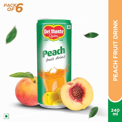 Image of Del Monte Peach Fruit Drink (Pack of 6) -With real peach bits | Sweet, Juicy & Perfect for Cocktails & Mocktails |No added preservatives