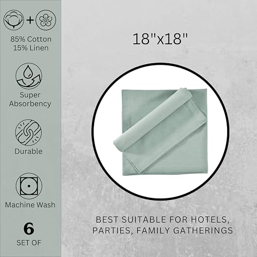 Image of FINGERCRAFT Table Napkins 18x18 Inches Set of 6 Cotton Linen Blend Fabric Dinner Cloth Napkins Washable and Reusable, Good Absorbency for Home, Parties, Hotels (Aqua)