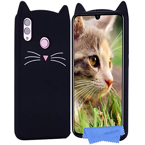 HopMore Compatible con Funda para Huawei P Smart 2019 / Honor 10 Lite Silicona Dibujo Gato 3D Divertidas Carcasa Kawaii Ultrafina Slim Case Antigolpes Caso Protección Cover Gracioso - Gatito Negro