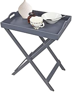 Taylor & Brown Wooden Folding Butler Tray Tables Portable Breakfast Dinner Serving Laptop Tray Side End Table Space Saving Design Compact Foldable (White)