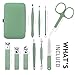 HANTEKAS Manicure Set 10 in 1 Stainless Steel, Nail Clippers Scissors Pedicure Tools Kit - Portable Travel Grooming Kit for Men and Women with Leather Case (Jade Green)