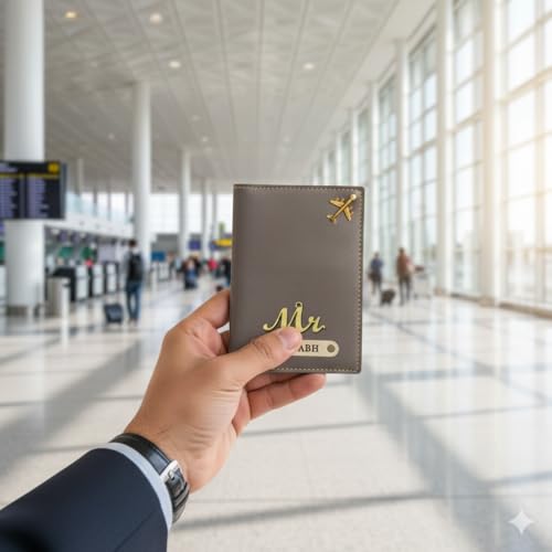 Image of Customized Passport Cover Combo - Vegan Leather Travel Wallets with Name & Charm | Personalized Gift for Couples, Anniversary & Travel Lovers P08 (Set of 2)