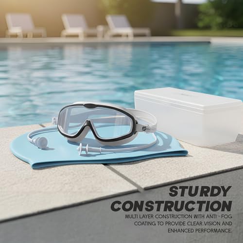 Image of KONEX Swimming Goggles | Kids | Big Frame | UV Lens | Anti-Fog | Grey