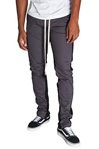 KDNK Men's Tapered Skinny Fit Joggers - Striped Track Pants with Ankle Zippers