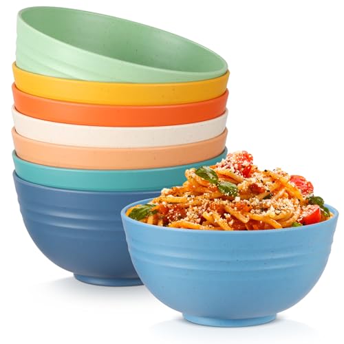 Osrioal Set of 8 Unbreakable Cereal Bowls, Lightweight Plastic Bowls, Reusable Camping Bowl for Breakfast, Rice, Noodle, Salad, Fruit, Soup, Snack, Dishwasher & Microwave Safe