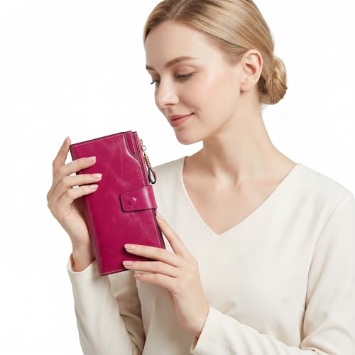 Image of YALUXE Women's RFID Real Leather Wallet with 21 Card Slots Phone Pocket