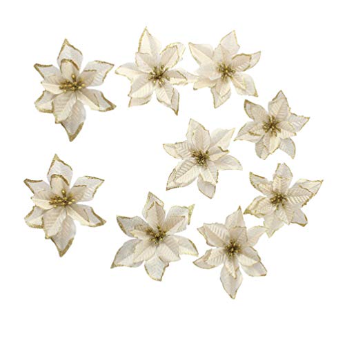 Amosfun Flores Artificiais de Natal, Enfeites de árvore de Natal, 20 peças (Dourado)