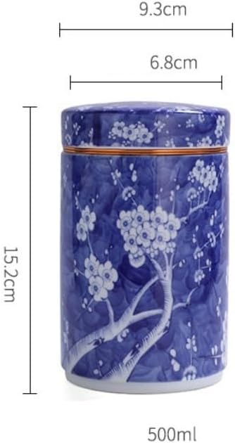 SONGCHAO Sugar Jar Blue and White Porcelain Enamel Color Loose Tea Storage Container Jar Ceramic Sealed Retro Set Single Tea Canister(A)