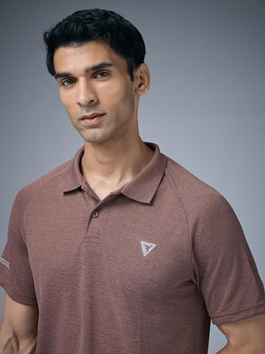 Image of TECHNOSPORT Men's 100% Polyester Slim Fit Self-Design Half Sleeve Polo T-Shirt with Double Cool, SPF50+ Properties for Gym, Workout 7 Regular Use