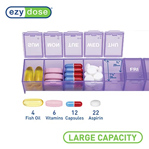 Image of EZY DOSE Weekly (7-Day) Pill Case, Medicine Planner, Vitamin Organizer Box, Large Compartments with Contoured Bottoms, Convenient and Easy to Use, Color May Vary, BPA Free (Pack of 2)