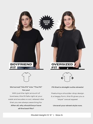 Image of Bewakoof Women's 100% Cotton Graphic Print Oversized Fit Round Neck T-Shirt