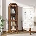 64.17 in Tall Arched Display Cabinet with Acrylic Glass Doors 5-Tier Kitchen Pantry Storage Cabinets Modern Wood Curio Cabinet Bookcase for Living Dining Room (Walnut, 16.92‘’W)