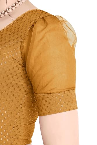 Image of FINESTFIT Stay On Trend Fashion 100% Cotton Readymade Blouses for Women,Round Neckline with Organza Balloon Sleeves.
