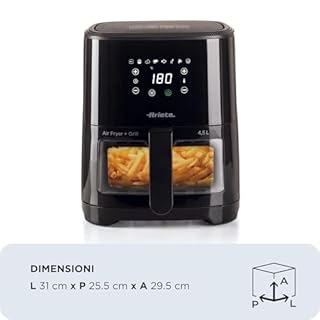 Ariete 4639 Friggitrice ad aria 4,5L, 1300W, Capacità 4,5L, 8 programmi, Funzione Grill, Temperatura fino a 200°C, Nero
