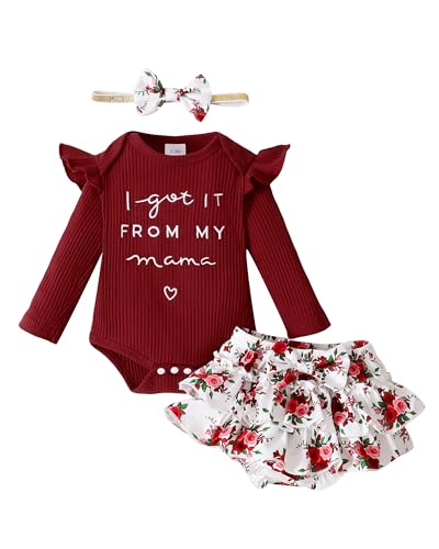 Image of Mioglrie Newborn Infant Baby Girl Clothes Outfits Romper Baby Girl Skirt Set Floral Baby Clothes for Girls Fall Winter