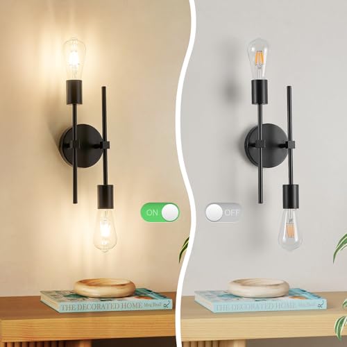 SUCIKORIO 2-częściowy Zestaw Kinkietów E27 Czarny, Vintage Industrialny Reflektor Pionowy Lampka Korytarzowa Odpowiednia Do Sypialni I łazienki, żarówka Nie Wchodzi W Skład Zestawu