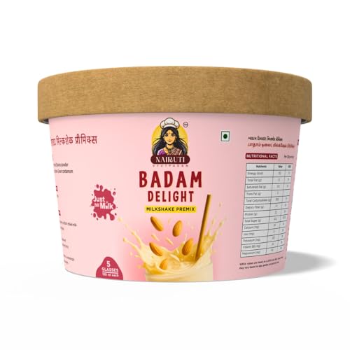 Image of Nairuti Vyutpadan Badam Delight Milkshake Premix Powder 150g | Healthy Banana Dry Fruit Mix with Almonds, Rock Sugar | No Preservatives | Instant Badam Shake Powder for Kids & Adults | Ready In A Minute - Milkshae Premix