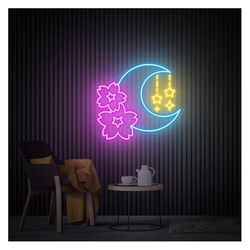 Néon Sakura et Lune de 50x50cm pour décoration murale zen
