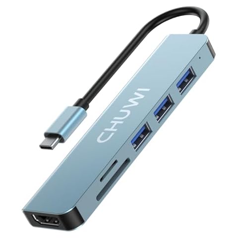 CHUWI USB C Hub, 6 in 1 USB C to HDMI Splitter, 4K HDMI Port, SD/TF Card Reader, USB 3.0 Data Port, Fast Data Transfer, for Laptops, Tablets and Phones Cover