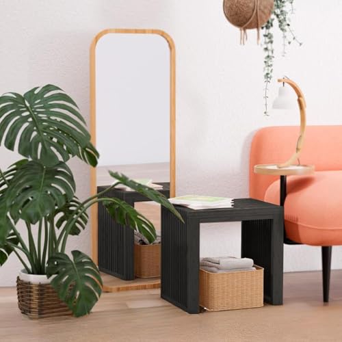 Image of APRTAT Bamboo Dining Bench 17 Inch Indoor Wooden Shoe Benches for Entryway