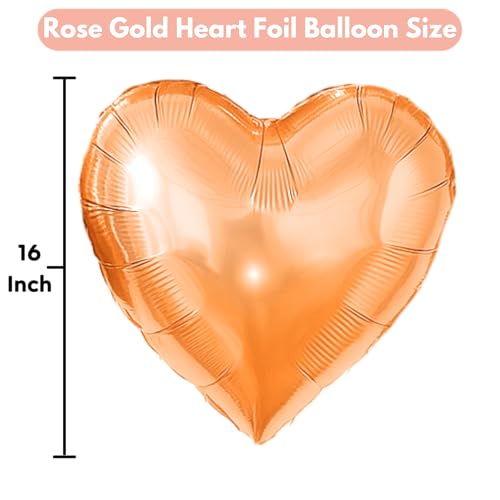 Image of Pack of 5 Heart Balloons for Happy Birthday Decoration Rose Gold Kit Baby Boys Girls Kids Men Women Car Boot Living Room Heart Shaped Foil Balloon Set Items