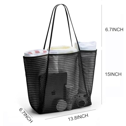 Image of Breathable Mesh Beach Tote Bag for Women - Lightweight Hobo Shoulder Bag for Travel, Pool & Vacation