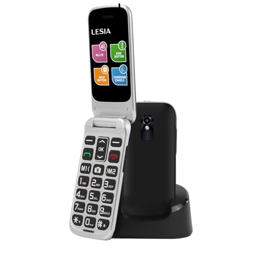 4G Klapphandy Seniorenhandy ohne Vertrag mit Großen Tasten Handy, Dual SIM Flip Mobiltelefon für Senioren, SOS Notruffunktion,Taschenlampe, FM Radio, 2.4 Zoll Display mit Ladestation Silber