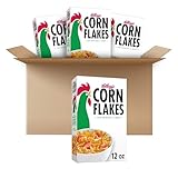 Kellogg’s Corn Flakes Cold Breakfast Cereal, 8 Vitamins and Minerals, Healthy Snacks, Family Size, Original (4 Boxes)