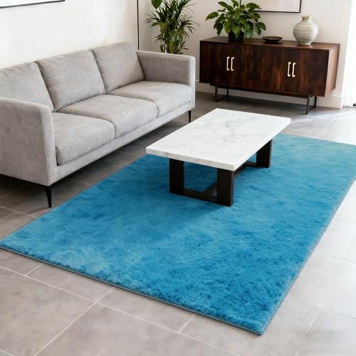 Tapis salon polyvalent extra doux bleu uni 190 x 300 cm