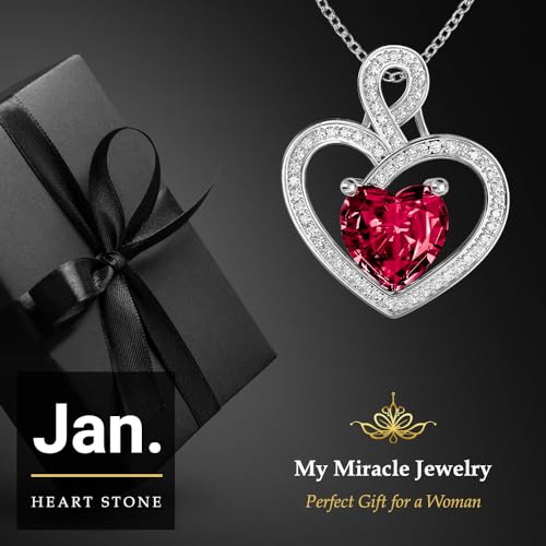 MMJ Platinum Plated Silver Heart Necklace Gift for Women Anniversary Wife Necklace with Heart Pendant Birthstone Necklace Gift for Her Birthday Eternity Jewelry2