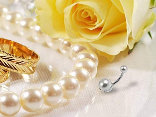 Atoz Piercing Double Side White Pearl Ball 925 Sterling Silver Belly Button Ring Jewelry #TOP4