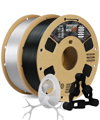Image of OVERTURE PETG Filament 1.75mm Bundle 2kg, High Speed 3D Printer Filament, Neatly Wound & Clog-Free, 2 Pack 1kg(2.2lbs), Accuracy + /- 0.02mm, Fit Most FDM Printers (Black+Transparent)
