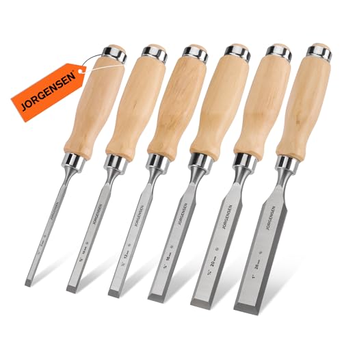 Image of Jorgensen 6-Piece Wood Chisel Set, Chromium Alloy Steel Beveled Edge Wood Chisels, Wood Chisels for Woodworking, Ergonomic Hardwood Handle with Metal Ferrule, 1 /4 inch, 3 /8 inch, 1 /2 inch, 5 /8 inch, 3 /4 inch, 1 inch