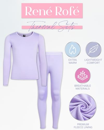 Rene Rofe Girls' Thermal Set - 2 Piece Fleece Lined Breathable Top and Long Johns - Thermal Underwear for Girls (2T-16)2