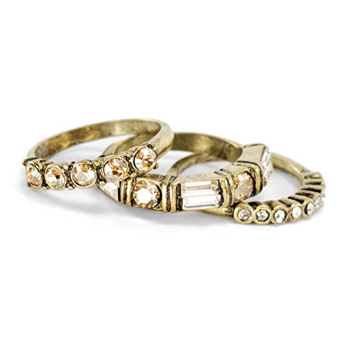 Inspirational Golden Swarovski Crystal Boho Harmony Stack Ring Bands - Set of 3 Stacking Rings