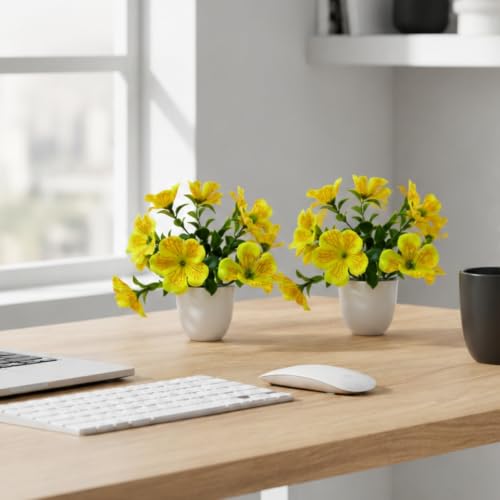 Image of fancymart Artificial Real Touch Flower Plant with Pot (Pack of 2), 16 cm Height, Decorative Faux Floral Plant for Home, Office, Living Room, Bedroom, Table & Shelf Decor