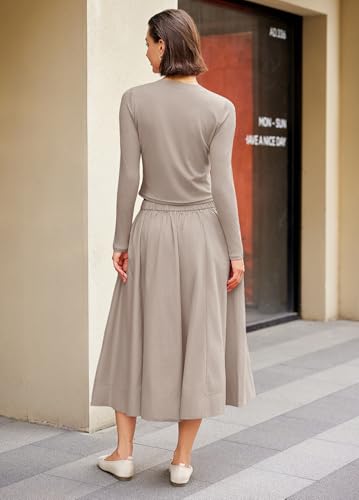 Image of Panadila Womens 2 Piece Lounge Sets Matching Vacation Outfits Ribbed Button Down Cardigan and Elastic Waist Skirt Sets