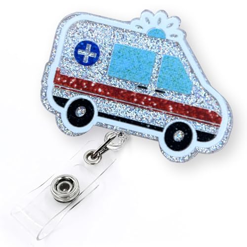 Ambulance EMT Badge Reel Retractable for First Responder Transport Nurse Nursing Paramedic & Medical Assistant | Funny EMS Name Tag Badge Holder with Alligator Clip & 24” Durable Nylon Cord | Acrylic