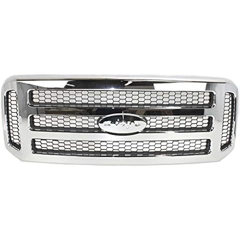 Evan Fischer Grille Assembly Compatible with 2005-2007 Ford F-250 F-350 F-450 F-550 Super Duty, Chrome Shell, Painted Gray Insert Cover
