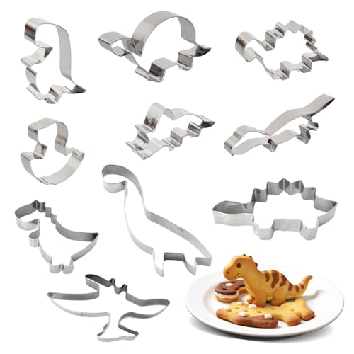 10 Pièces Emporte-Pièce Dinosaure Set,Emporte Piece Patisserie,Acier Inoxydable Emporte Pièces,Spinosaurus, Brachiosaurus, Triceratops,Pour Dino Party,DIY...