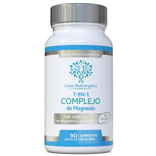 Complejo de Magnesio L-Treonato 7 en 1 con 1000 mg de Magtein más Magnesio en formas de Bisglicinato, Taurato, Citrato, Gluconato, Malato y Lactato – Apoya el sueño – Vegano,sin aditivos artificiales