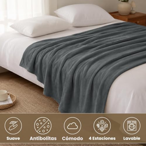 Miniatura 3 de Dalina Textil - Manta Para Sofá Grande 220x240cm - Manta Cama 135-150, Sobrecama - Manta Terciopelo Invierno Para Sofá, Cama, Viaje, Sala De Estar Gris Oscuro