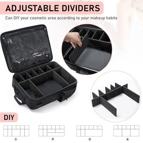 Image of Professional Makeup Case for Makeup Artist Cosmetic for Makeup Brush Storage Holder Holder Waterproof Travel Train Case, with Adjustable High Dividers, Small