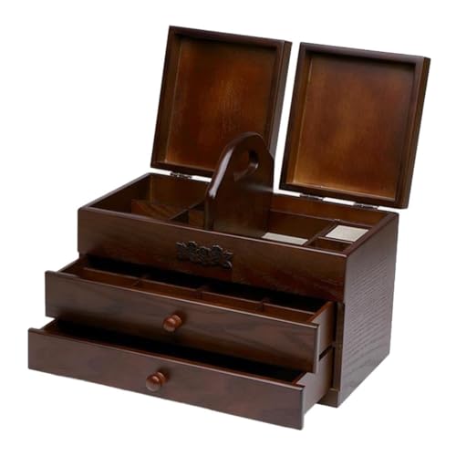 Organizador de cesta de costura con asa, caja de cajón con compartimentos vintage para suministros de costura y bordado, solución de almacenamiento de escritorio