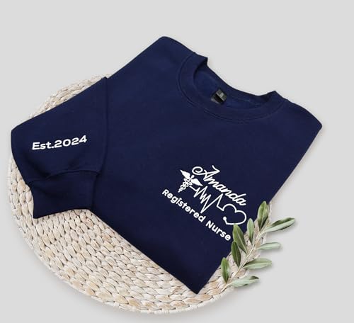 Custom Nurse Sweatshirt Hoodie Add Your Name Text Embroidered Nursing Life RN LPN Registered Gift for Nurse Long Sleeve4