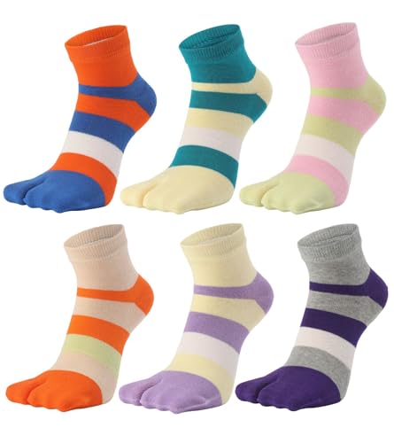 Image of Women's Solid 2 Toe Flip Flop Tabi Socks Geta Ankle Cotton 5 /6 Pairs