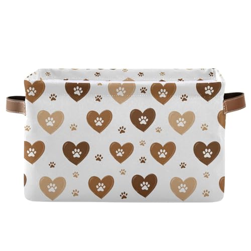 Image of Aslsiy Storage Basket Brown Hearts and Paws (2) Nursery Bins Baby Canvas Box Clothes Shelf Basket Laundry Hampers 1 Pcs